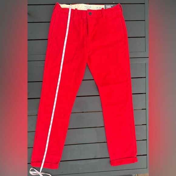 Y2K Abercrombie & Fitch Red Skinny Chinos Button Fly Mens size 31x32 NWT - Picture 9 of 11